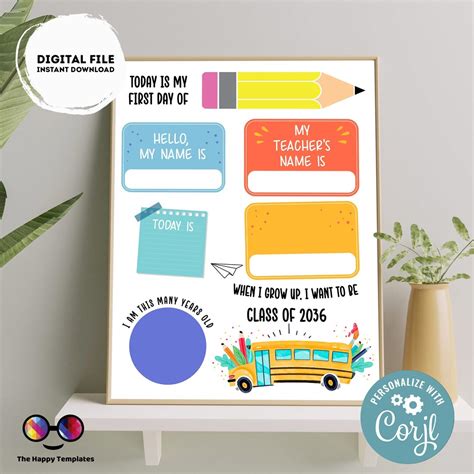 Editable My First Day Of School Poster First Day Of School Sign Kids