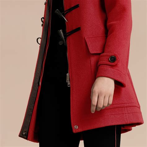 Wool Duffle Coat With Check And Hearts Lining Windsor Red Burberry