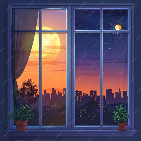 Vistas de ventana día y noche Día soleado noche y mañana Tiempo Marco