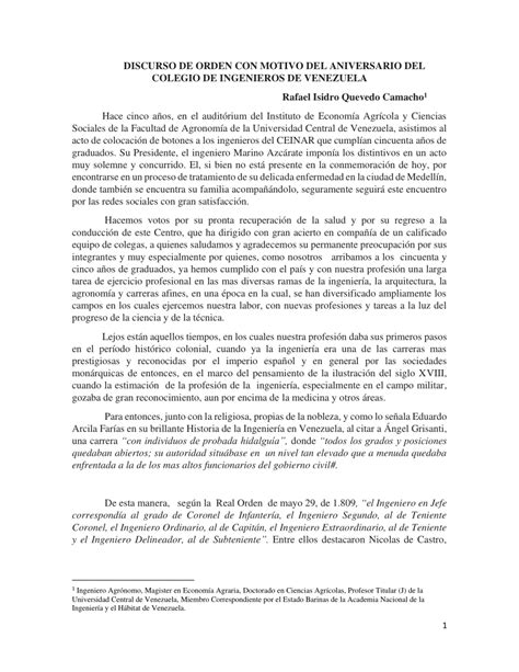 Pdf Discurso De Orden Con Motivo Del Aniversario Del Colegio De