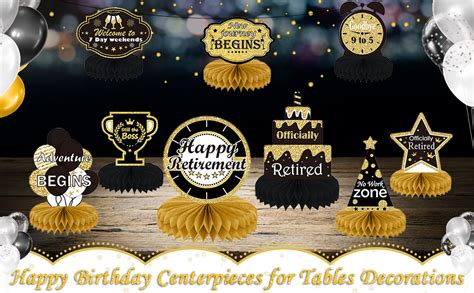 9pcs Black Gold Retirement Party Centerpiece Honeycomb Glitter Table