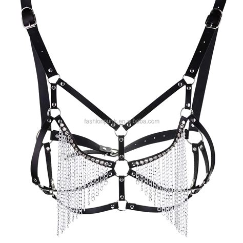 Sexy Leather Harness Body Chain Bikini Bra Goth Punk Rock