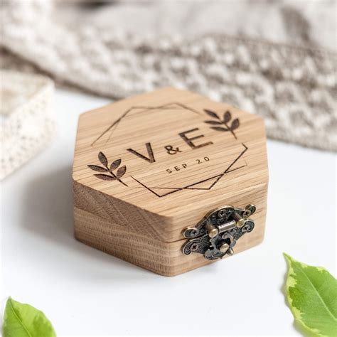 Hexagon Double Wedding Ring Box Personalized Dejavuwood Wedding Ring