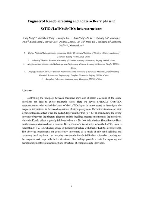 PDF Engineered Kondo Screening And Nonzero Berry Phase In SrTiO3