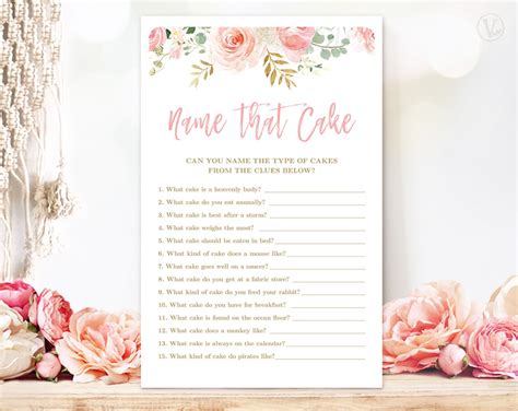 Bridal Shower Game Name That Cake Game Printable Cake Name Game