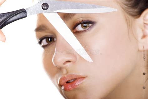 Brunette And Scissors Stock Photo Image Of Face Leisure