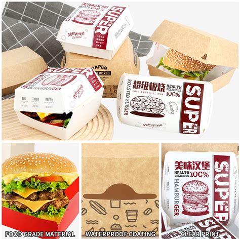 Disposable Burger Boxes Cardboard Kraft Paper Paper Burger Box Custom