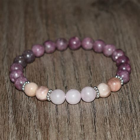 Peach Moonstone Rose Quartz Bracelet Lepidolite Bracelet Etsy