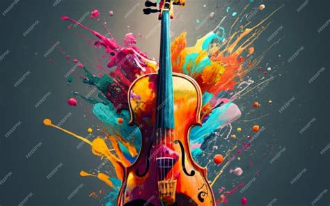 Premium Ai Image A Violin With An Explosion Of Colors In The Background