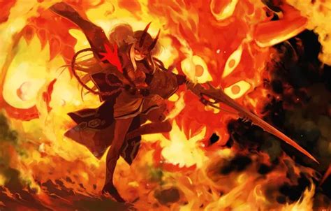 wallpaper girl lights weapons anime art fate grand order
