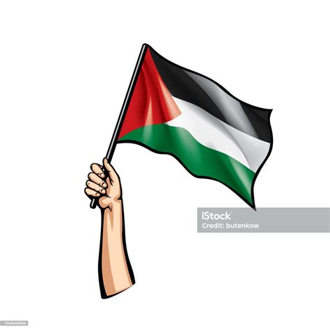 Ilustración De Bandera De Palestina Y Mano Sobre Fondo Blanco