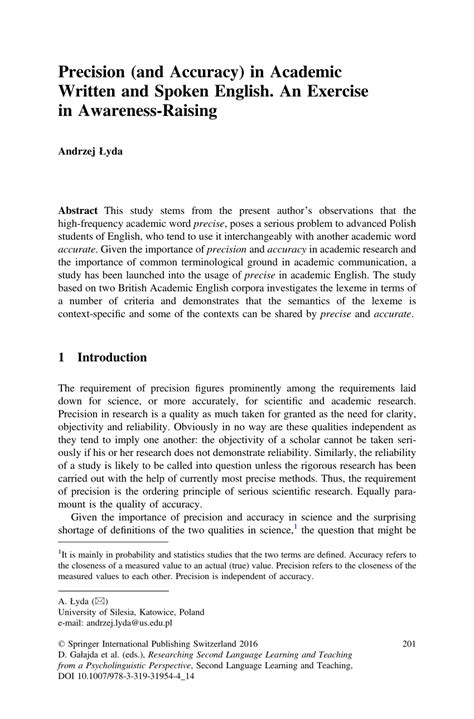 Pdf Precision And Accuracy In Academic Written And Spoken English