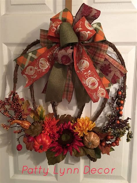 Pumpkin Grapevine Wreath With Silk Flowers Fall Grapevine Pumpkin