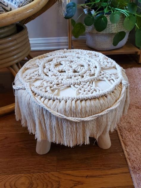 Boho Macrame Ottoman Macrame Stool Macrame Footstool