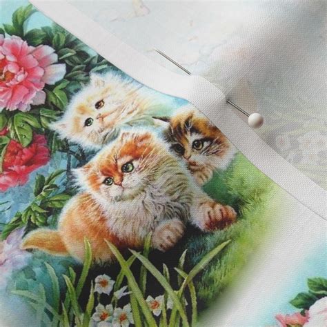 Cats Kittens Pussy Butterflies Butterfly Fabric Spoonflower