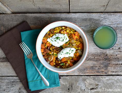 Sweet Potato & Bacon Hash {with Poached Eggs} - Lemony Thyme