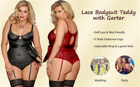 Ohyeahlady Women Plus Size Teddy Lingerie With Garter Belt Lace