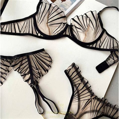 Ruffle Fancy Lingerie For Women Transparent Lace Embroidery Garter