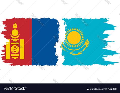 Kazakhstan And Mongolia Grunge Flags Connection Vector Image