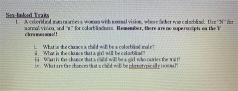 Solved Sex Linked Traits A Colorblind Man Marries A Woman Chegg