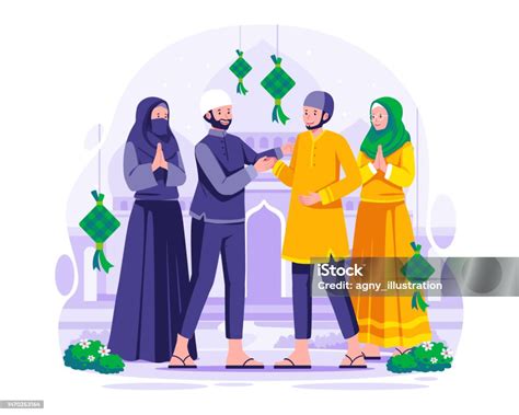 Selamat Hari Raya Idul Fitri Umat Islam Saling Menyapa Dan Bersalaman