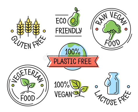 Set Of Line Eco Logo Icons Gluten Plastic Lactose Free Labels