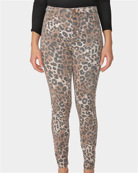 Riachuelo Calça Jeans Color Feminina Skinny Animal Print Marrom Preto