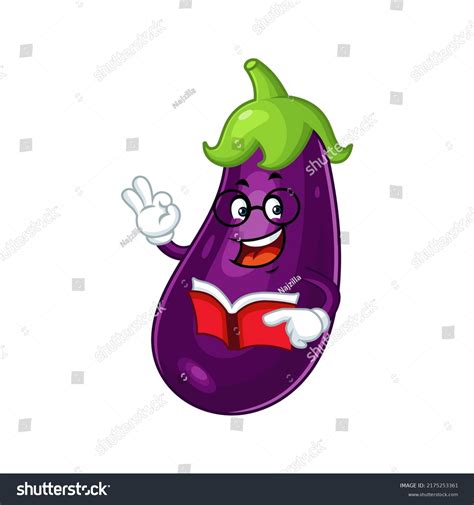 Vector Mascot Cartoon Illustration Glasses Eggplant Stock Vector