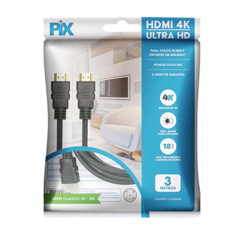 Cabo HDMI 2 0 4K PIX 3 Metros 19 Pinos 018 2223