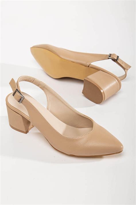 Arkası Açık Kadın Topuklu Ayakabı NUDE CİLT