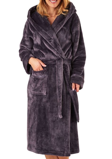 Dressing Gown Luxury Super Soft Thick Fleece Womens Hooded Slenderella