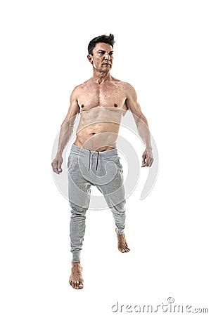 40s Hispanic Sport Man And Bodybuilder Posing With Naked Torso Showing Fit Muscular Body Royalty