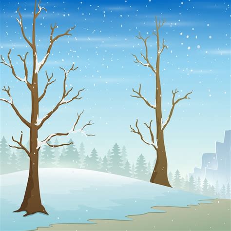 Premium Vector Holiday Winter Landscape With Falling Snow And Naked Trees