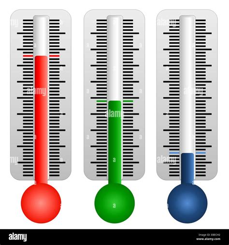 Set Of Three Thermometers For Each Temperature Cold Cool Hot In White Background Stock Photo
