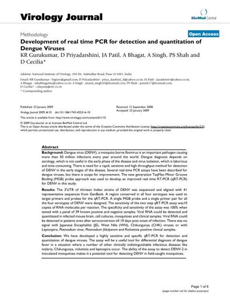 Development Of Real Time Pcr For Detection And Quantitation Of