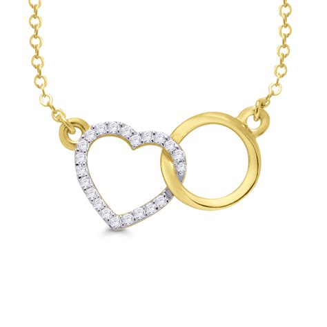 9ct Gold Diamond Set Openwork Heart And Circle Pendant Necklace Tb