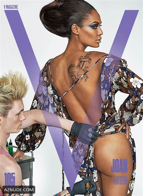 Joan Smalls Sexy Half Naked Poses With A Tattoo Artist For V Magazine Aznude