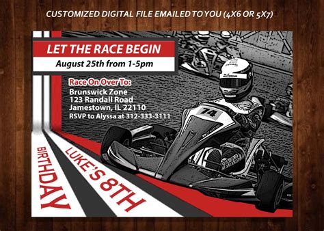 Racing Themed Birthday Party Invitation Gokart Party