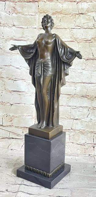 Art Nouveau Nude Woman Awakening Bronze Sculpture Hot Cast Marble Base Figurine Eur