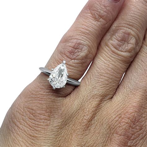 14k White Gold Pear Cz Cubic Zirconia Solitaire Engagement Etsy