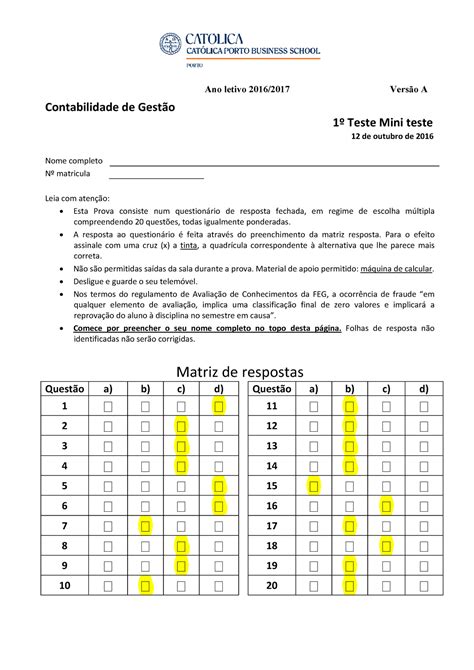 Prova 12 Outubro 2016 questões e respostas Ano letivo 2016 2017