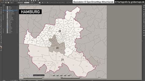 Hamburg Postleitzahlen Karte Plz Vektorkarte Grebemaps Kartographie