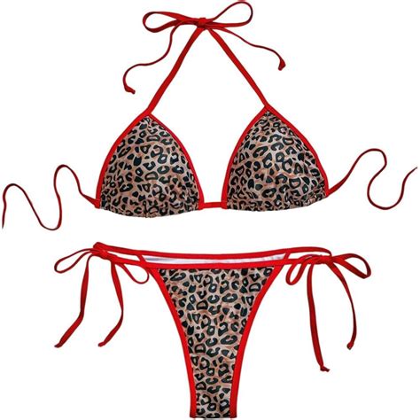 Soly Hux Womens Leopard Print String Bikini Set Halter Triangle Tie Side Thong Bathing Suit Two