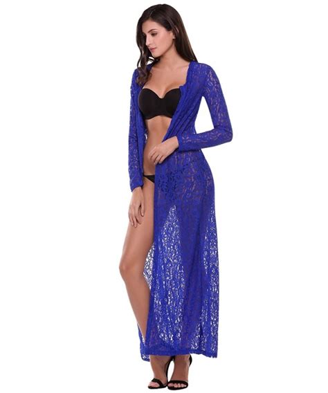Womens Beach Wear Cover Up Bikini Lace Floral Long Maxi Cardigan Blue Ct Uxwsgq