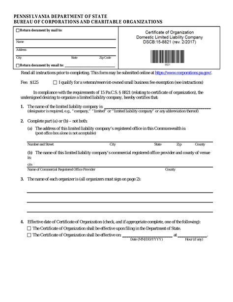 Pennsylvania Certificate Of Formation Certificate Of Incorporation