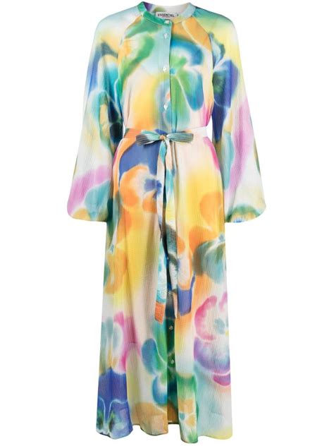 Essentiel Antwerp Floral Print Belted Midi Dress In Blue Lyst Australia