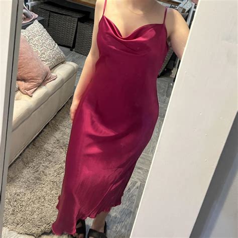 Hot Pink Silk Dress Has A Few Faint Stains Depop