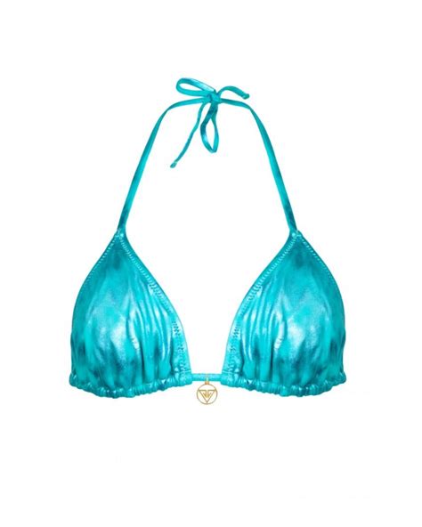 Blue Triangle Bikini Top With Metallic Finish And Removable Cups M Vivien Vance