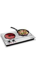 Amazon CUSIMAX Hot Plate 1800W Double Burners Infrared Cooktop Electric Ceramic Hot