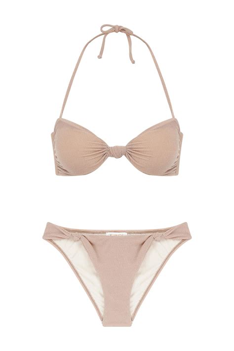 Düğüm Detaylı Simli Vizon Straplez Bikini Takım